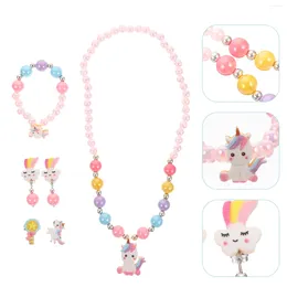 Necklace Earrings Set Children's Pearl Kids Bracelet Kit Jewelry For Girls Little Cartoon