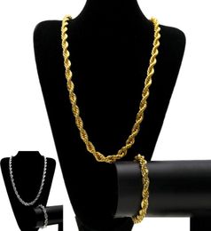 10MM Hip Hop ed Rope Chains Jewellery set Gold Silver plated Thick Heavy Long Necklace bracelet Bangle For Men s Rock Jewelry3729845