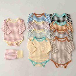 Clothing Sets 2023 Autumn New Baby Long Sleeve Plaid Bodysuit Toddler Leggings 2pcs Suit Infant Girl Home Clothes Set Cotton Toddler Outfits H240508