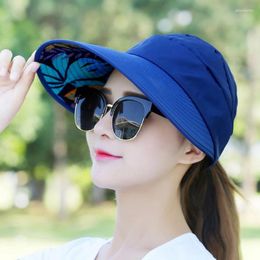 Visors Summer Sun Protection Folding Hat For Women Wide Brim Cap Ladies Beach Visor Girl Holiday UV