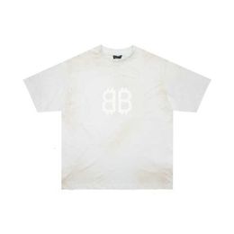 Designer Men's T-Shirts Correct Version High Quality B Home Front and Back Double B Mud Dyed Hand Painted Graffiti Making Old Wind Broken Hole New Trendy T-shirt Z0XX
