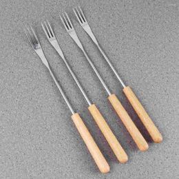 Dinnerware Sets 6 Pcs Stainless Steel Cutlery Fork Chocolate Wisking Tool Wooden Serving Utensils