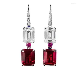 Stud Earrings Spring Qiaoer 925 Sterling Silver Emerald Cut 8 10MM Ruby Lab Sapphire Gemstone Drop Wedding Anniversary Gifts Jewelry