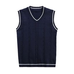 Men'S Sleeveless Sweater Vest Striped Trim V Neck Pullover Vestes Knitwear Male Waistcoat 240116