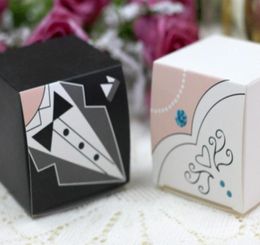100 PiecesLot50 Pairs Bride and Groom Suit Favour box in Square shape for Wedding candy box and Party Favours 2 Options4397625