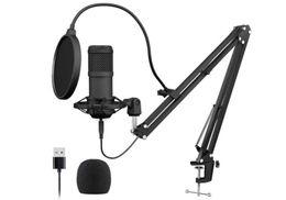 USB Streaming Podcast PC Microphone 192KHZ24Bit Studio Cardioid Condenser Mic Kit with sound card Boom Arm Shock Mount YouTuber K5196751