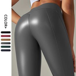 Women Sexy Skinny PU Leather Pants High Waist Elastic YOGA Leggings Multicolour Slim Pencil Pants Plus Size Sport Tight Pants 240117