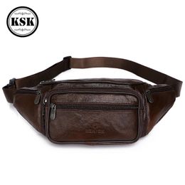 Men's Waist Pack Genuine Leather Bag Waist Belt Bag Male Leather Fanny Pack Fashion Luxury Small Shoulder Bags For Men KSK 240117