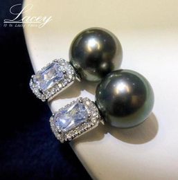 Stud Real 925 Sterling Silver Black Pearl Earrings For WomenBig Natural Tahitian Wedding Bride Jewelry7254354