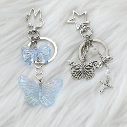 Keychains Y2k Girl Heart Butterflies Tassels Pendant Crystal Acrylic Bead Keychain Sweet Ins Car Bag Accessory Phone