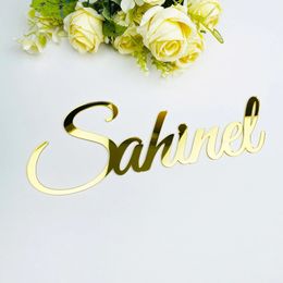 Custom Acrylic Mirror Gold Baby Name Sign Personalised Wood Wedding Birthday Party Baptism Shop Sign Nursery Wall Decoration 240116