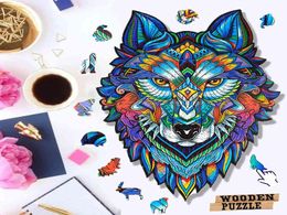 Unique Wooden Puzzle animal Jigsaw Puzzles Mysterious Wolf Puzzles Gift For Adults Kids Educational Puzzle Gift Interactive Toy 216072199