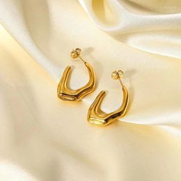 Stud Earrings Stainless Steel Minimalist Hammered Texture Irregular For Women Geometric Hoop Earring Waterproof Jewellery Gift