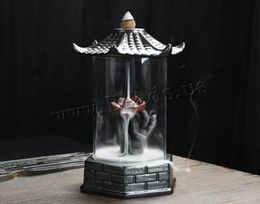 Pagoda Shape Backflow Incense Burner With Acrylic Protective Cover Ceramic Smoke Waterfall Incense Aromatic Holder Home Decor9289288