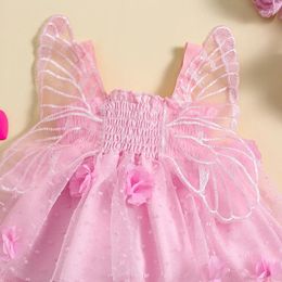 Girl Dresses Baby Girls Romper Dress Sleeveless Pleated Flower Butterfly Tulle Patchwork Bodysuit Summer Clothes