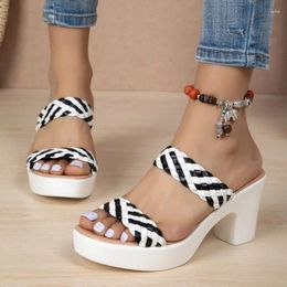 Slippers Summer Women Shoes 2024 Fashion Women's Comfortable Chunky Heel Platform Slides Black White Contrast Modern Slipper