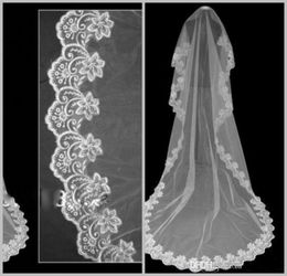 Cheapest 2018 Elegant Wedding Accessories White Tulle 3 Metres Long Veil Wedding Veil Lace Appliques Bridal Veil2836411