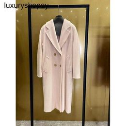 Designer Maxmaras Cashmere Coat Womens Wool Coats 2024 Autumnwinter Celebrity Same Style 101801 Cherry Blossom Pink Double Breasted for High e
