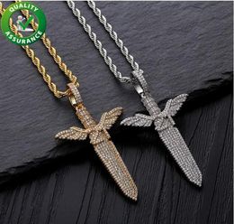 Hip Hop Jewelry Iced Out Pendant Mens Bling Diamond Angel Sword Luxury Designer Necklace Gold Chain Hiphop Rapper Accessories Fash7956900