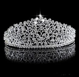 Sparkling Silver Big Wedding Diamante Pageant Tiaras Hairband Crystal Bridal Crowns For Brides Prom Pageant Hair Jewelry Headpiece8831109