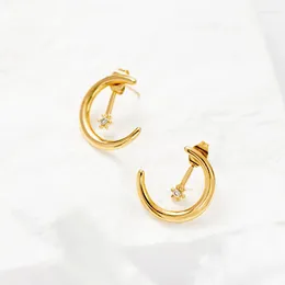 Stud Earrings Fashion Stainless Steel Moon Gold Color Titanium Ear Jewelry Women