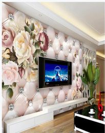 Retro flower 3d wallpapers diamond soft bag TV background wall 3d murals wallpaper for living room7080230