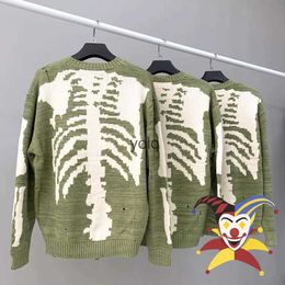 Men's Sweaters Knitting KAPITAL Skull Sweater Men Women Large Skeleton Graphic KAPITAL Sweater Vintage Destroyed Green Hole Pulloversyolq