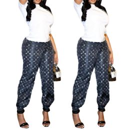 2024 Women Two Piece Pants Casual Print Crew Neck T-shirt and Trousers Set Outfits Free Ship