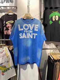 Men's T-Shirts 2023ss japanese style Saint Michael love from saint print Men Women 1 1Retro Wash Old Casual oversized Streetwear T-shirt Tees T240117