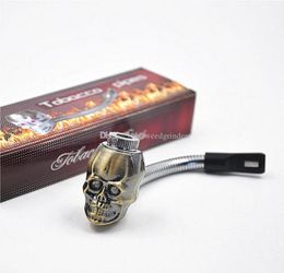 Whole cheap LED lighter skull tobacco pipe protable Cigarette rasta reggae metal smoking pipe with Gift Box2832749