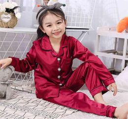 Spring Autumn Children cardigan Pyjamas set teen long sleeve silk sleepwear Kids Girls Home Clothes 2pcs Suit Children039s Pyja8524525