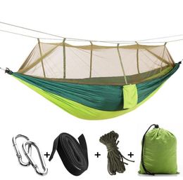 Outdoor Hammock Single Person Mosquito Net Hangmat Camping Hanging Sleeping Backpacking Hamaca Bed Green For Adults DC0082482146