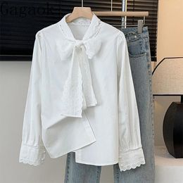 Women's Blouses Gagaok French White Court Style Long Sleeved Shirt Women Spring Autumn 2024 Design Sense Bow Lace Western-style Top