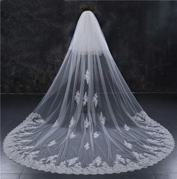 New Style Two Layers Full Edge with Lace Luxury 3 Metres Long Wedding Veil with Comb White Ivory Bridal Veil Velos De Novia8914121