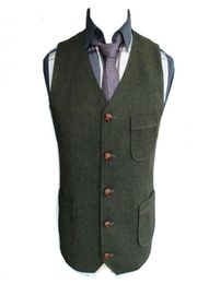 2019 Dark Green Groom Vests Country Wedding Wool Herringbone Tweed Vest Slim Fit Men039s Suit Vest Dress Coat Dress Waistcoat F2803776