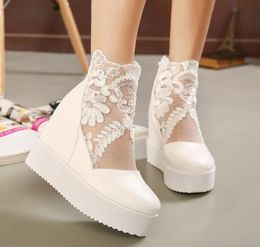 New white lace wedding boots silver bridal pumps wedge ankle boots 2 Colours size 34 to 39 WX6533636