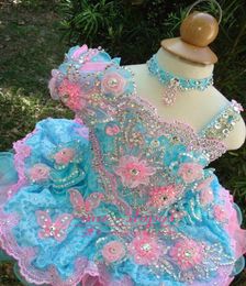 Colorful Cute Toddler Cupcake Pageant Dress Sparkly Sequin Crystal Kids Pageant Gowns Hand Made Flowers Little Girl Pageant Dresse8885134