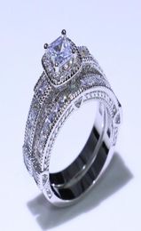 Vintage Fashion Jewellery 925 Sterling Silver Princess Cut White Topaz cz Diamond Eternity Couple Rings Wedding Bridal Ring Set Fpr 7782171