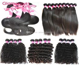 Glamorous 10Pcslot Human Hair Weaves Whole 834 Inch Brazilian Hair Bundles Most Popular Straight Body Wave Curly Human Hair 9104074