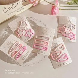 Hair Accessories 3/15 Pcs/Set Korean Girls Fashion Pink Colour Geometric Stars Frosted Clips Adult Sweet Hairpins Ornament