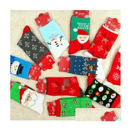 Socks & Hosiery Christmas Socks Women Elk Snowflake Snowman Bell Green Stick Bluebird Dot Female Cotton Spring Autumn Holiday Middle Dhhym