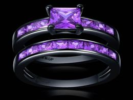 Noble purple square CZ Zircon couple Rings Set black Gold filled Wedding alliance For Women no17333668228