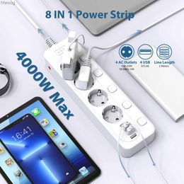 Power Cable Plug AOFO power strip 4USB fast charging socket 4AC extension socket used eu plug for home office extension cable YQ240117