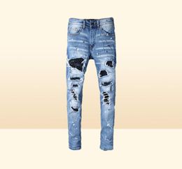 Classic printed embroidery designer mens jeans motorcycle hole luxury denim men039s fashion street wear men designer pants8038178