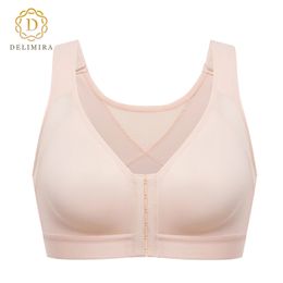 Delimira Women's Full Coverage Wire Free Back Support Posture Front Clre Bra Plus Size Nonpadded 240116