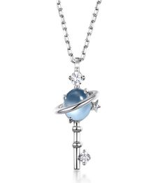 Beautiful Women Necklace Real 925 Silver Natural Blue Topaz Star Key Pendant For Party Gift With Chain1718067