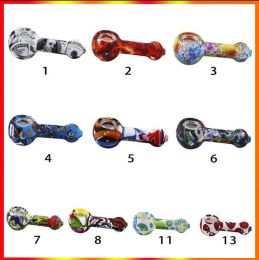 Water pipe Full Colour Silicone pipes Travel Tobacco Pipes Spoon Cigarette Tubes Glass Bong Dry Herb Accessories Smoking Pipe for Dry BJ