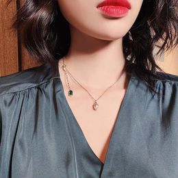 Pendant Necklaces U-Magical Design Elegant Green Square Rhinestone Necklace For Women Imitation Pearl Metal Jewellery Accessories