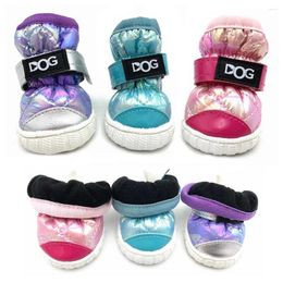 Dog Apparel Snow Boots For Dogs Waterproof Thicken Fleece Lining 4PCS Winter Shoes Small Soft Rubber Sole Anti-Slip Pet Booties