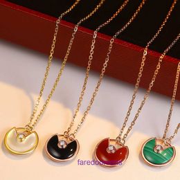 Brand womens Carter Necklace for sale online shop 18k gold plated amulet women inlaid with white Fritillaria red and black agate circular With Original Box